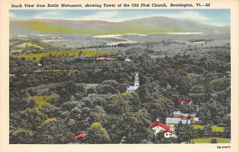 Aerial View  showing Tower of the Old First Church  Bennington Vermont