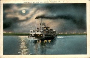 Paducah Kentucky Ohio River Moonlit Steamboat c1900-20s Vintage Postcard
