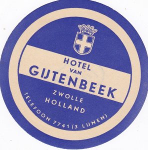 Holland Zwolle Hotel Van Gutenbeek Vintage Luggage Label sk2271