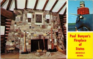 Postcard Paul Bunyan Fireplace of States in Bemidji, Minnesota