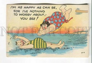 485231 USA Comic Bathers happy swimmer bouncing fat woman Vintage postcard