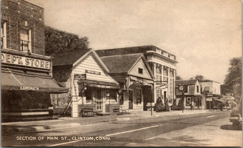 Vtg 1950s Section of Main Street Lupone's Clinton Connecticut CT Postcard