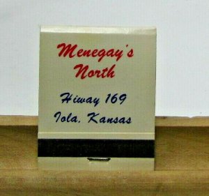 Menegay's North Hiway 169 Iola Kansas Vintage Matchbook Cover 