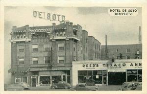 Denver Colorado Hotel Del Soto 1930s Texaco Service Station RPPC Postcard 3178