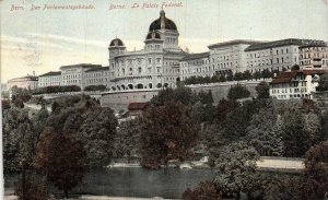 FEDERAL PALCE BERN SWITZERLAND TO USA POSTCARD 1908