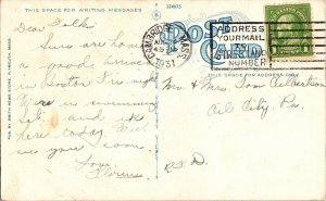 Fountain Pilgrim Mothers Mayflower WB Cambridge Mass Vtg Postcard c1931 Cancel 