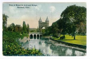 Hartford to Shelton, Connecticut 1915 used Postcard, Memorial Arch & Bridge