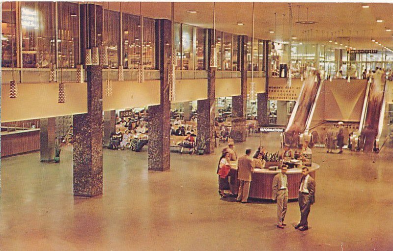 Interior of Greyhound Bus Terminal - Chicago IL, Illinois - pm 1960