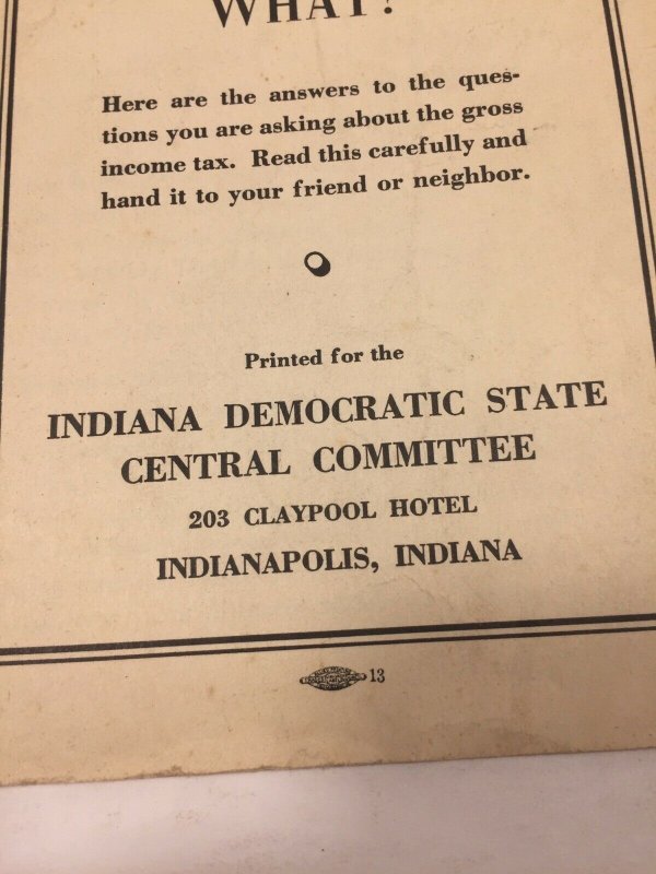 Vintage 1936 Democratic National Committee Gross Income Tax Booklet