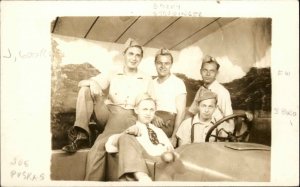 WWI Era Smiling Young Men Studio Portrait Car Prop Real Photo RPPC PC