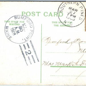 1908 Rumford Point, ME Post Office Postal PC Cancel from Southern Pines NC A263