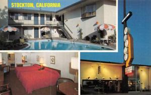 STOCKTON, CA California  DOWNTOWN MOTEL Pool~Room~Neon ROADSIDE  Chrome Postcard