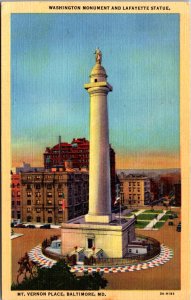 USA Mount Vernon Place Baltimore Maryland Linen Postcard 09.64