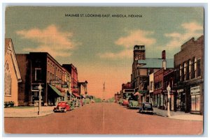 c1940 Maumee St Road Car Looking East Angola Indiana IN Vintage Antique Postcard