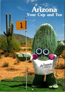 AZ, Arizona  YOUR CUP & TEE  Cactus Character~Golf Course SAGUARO  4X6 Postcard