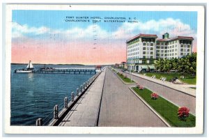 1939 Fort Sumter Hotel Building Sail Boat Charleston South Carolina SC Postcard