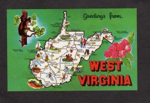 WV Greetings From West Virginia State Map Postcard Grafton Madison Spencer