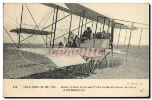 Old Postcard Avion Paris Rome May 28, 1911 Farman Biplane Prince Nyssik Autom...