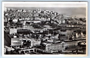 RPPC GENOVA - Genoa Panorama col Porto ITALY Postcard