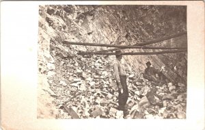 RPPC Workmen with Metal Beams Braced Across Rocky Valley Real Photo Postcard