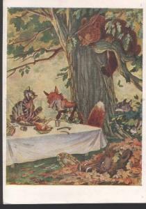 118824 Hungry CAT & FOX & WILD BOAR & BEAR WOLF HARE old PC