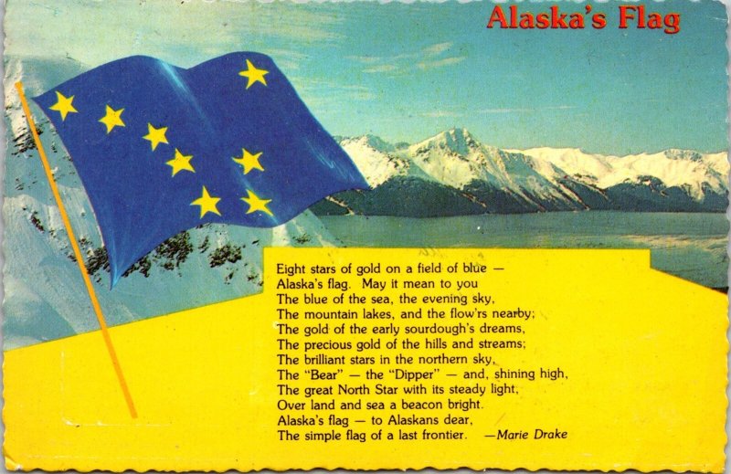 VTG Postcard Alaska Flag Big Dipper Motto Song Lyrics By Marie Drake