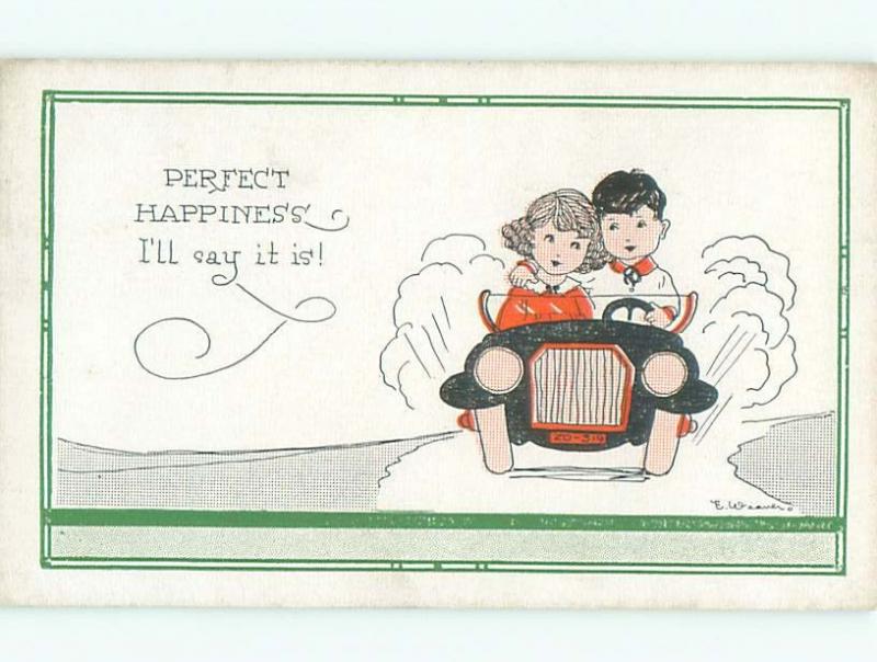 Pre-Linen Comic signed BOY AND GIRL RIDING IN CAR TOGETHER AB8398