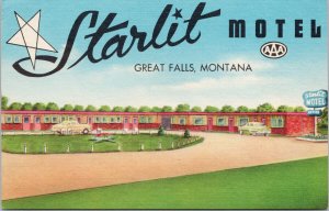 Starlit Motel Great Falls MT Montana Unused Linen Postcard E96