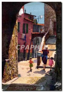Old Postcard Menton picturesque street of the old town
