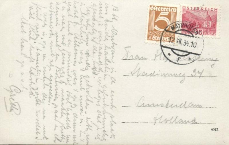 austria, MAYRHOFEN, Gasthof Alte Post (1934) RPPC Stamps