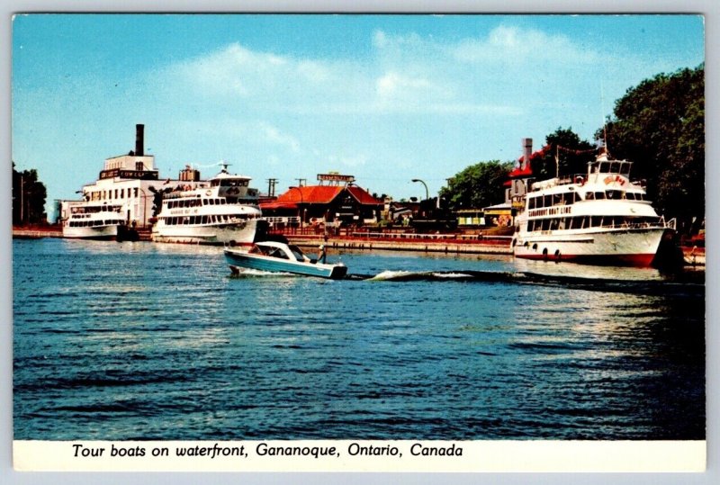 Tour Boats On Waterfront, Gananoque, Thousand Islands, Ontario, Chrome Postcard