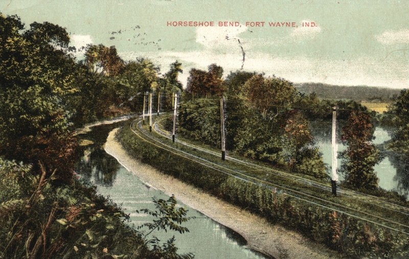 Vintage Postcard 1909 Horseshoe Bend Roadways Along Rivers Fort Wayne Indiana IN