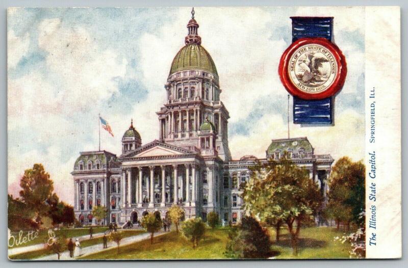 Springfield Illinois~State Capitol~Red & Blue Seal~Artist Conception~c1910 TUCK 