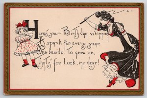 Birthday Whipping Women Chases Girl Whip Spank For Every Year Poem Postcard M24