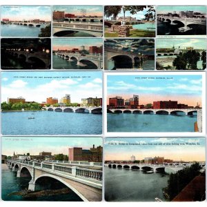 x12 LOT c1910s-70s Waterloo IA 5th St Fifth Bridge Postcards Cedar River Vtg A64