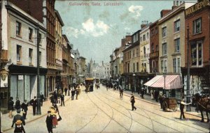 Leicester England Gallowtree Gate Trolley Street Scene c1910 Vintage Postcard