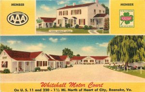 Postcard 1940s Virginia Roanoke Whitehall Motor Court occupation  MWM VA24-4455