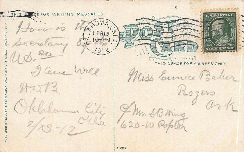 U.S. Post Office, Oklahoma city, Oklahoma, Early Postcard, Used in 1912