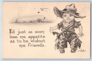 Wall Artist Signed Postcard Little Cowboy I'd Just As Soon Lose Me Appetite 1914