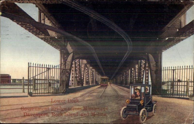 Lower Deck Gov't Bridge Mississippi Davenport Moline Rock Island Postcard