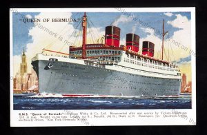 LS4755 - Furness Withy Liner - Queen of Bermuda - Artist T E North - postcard