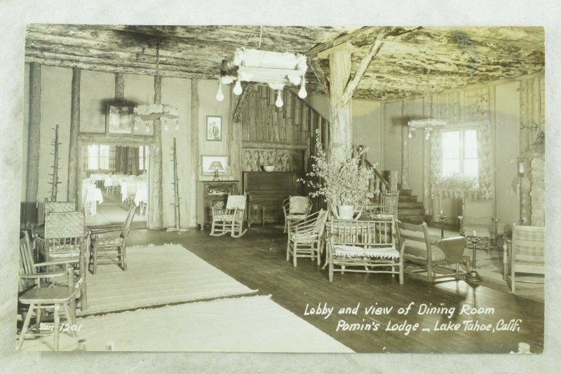 C.1910 RPPC Lobby of Pomin's Lodge, Lake Tahoe, Calif. Vintage Postcard P99