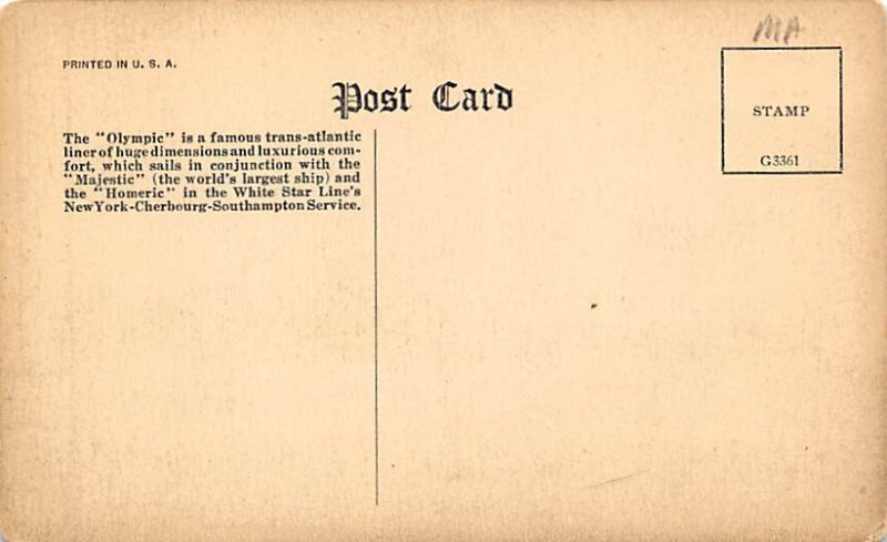 S.S. Olympic, White Star Line View image 