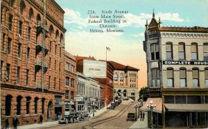 1907-1915 Printed Postcard; 6th Ave from Main Street, Helena MT Lewis and Clark