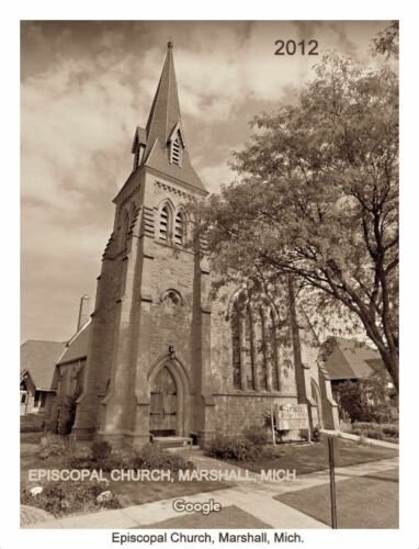 Marshall Michigan~Tree Partially Obscures Episcopal Church~Nice Steeple~1920s  