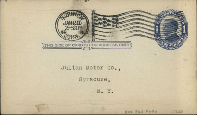 Norwich CT Ulmer Leather Co 1913 Advertising Postal Card