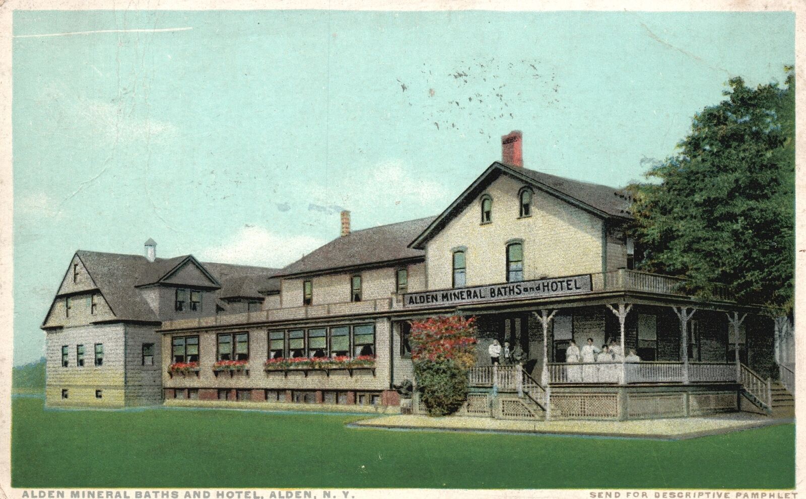 Vintage Postcard View Of Alden Mineral Baths And Hotel Building Alden