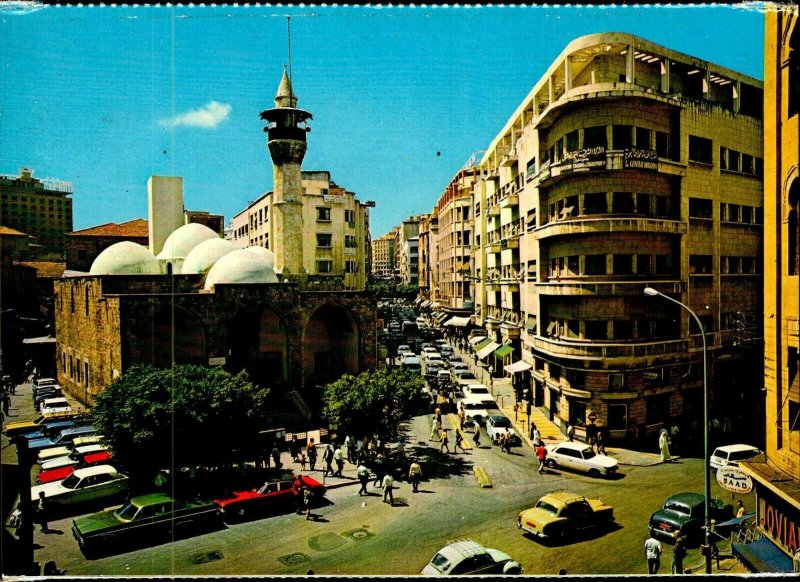 CI01333 lebanon beirut emir mansour mosque minaret old car religion muslim islam