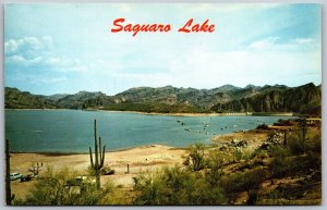 Vtg Arizona AZ Saguaro Lake Resort Stewart Mt Dam Near Scottsdale Mesa Postcard