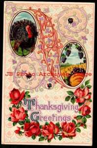 Thanksgiving, Gottschalk No 2374, Gelatin, Turkey, Pumpkins, Grapes, Art Nouveau